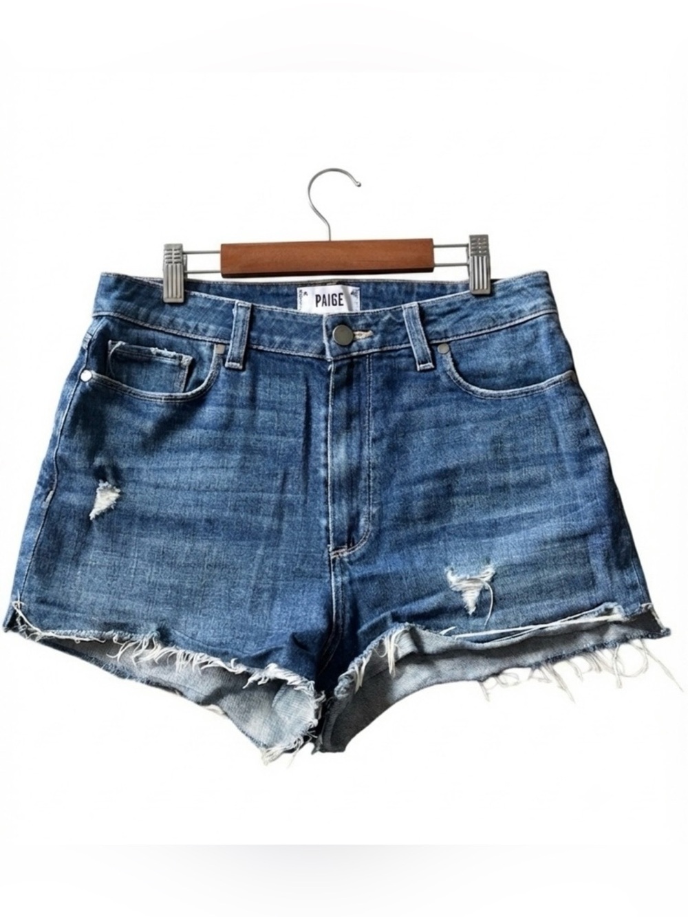 PAIGE Margot Distressed Raw Hem Denim Shorts 30